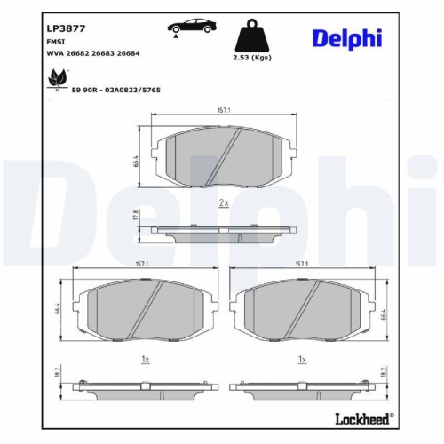 DELPHI Bremsbelagsatz, Scheibenbremse LP3877