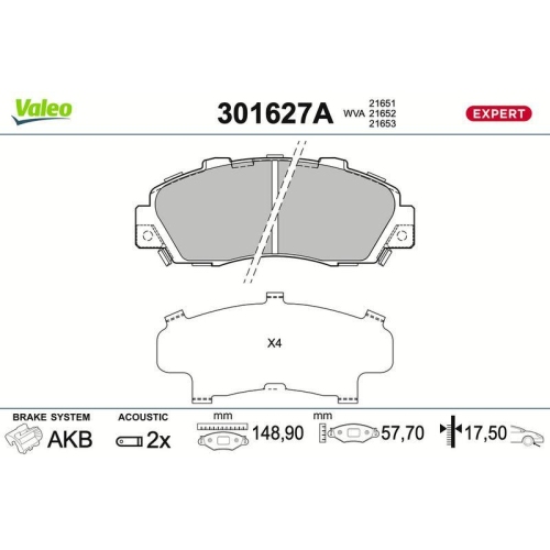 VALEO Bremsbelagsatz, Scheibenbremse EXPERT 301627A