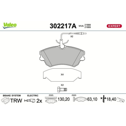 VALEO Bremsbelagsatz, Scheibenbremse EXPERT 302217A
