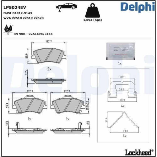 DELPHI Bremsbelagsatz, Scheibenbremse LP5024EV