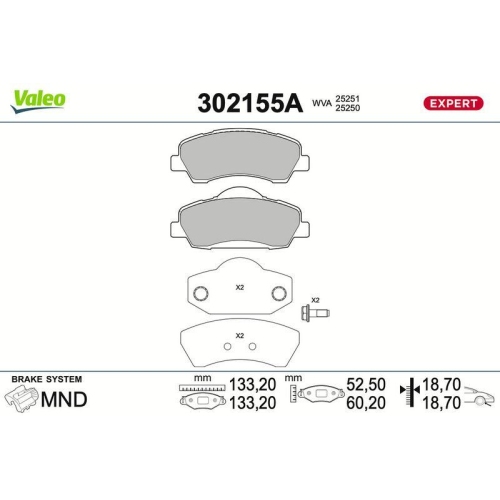 VALEO Bremsbelagsatz, Scheibenbremse EXPERT 302155A