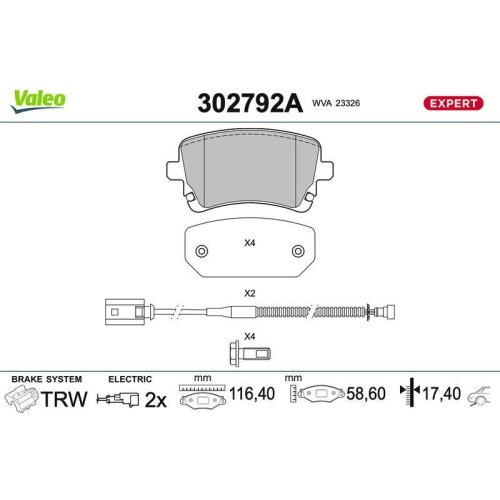 VALEO Bremsbelagsatz, Scheibenbremse EXPERT 302792A