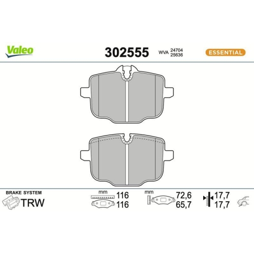 VALEO Bremsbelagsatz, Scheibenbremse ESSENTIAL 302555