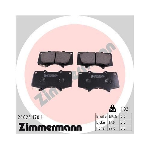 ZIMMERMANN Bremsbelagsatz, Scheibenbremse 24024.170.1