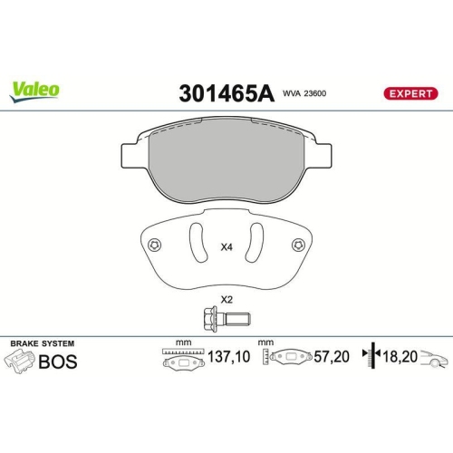 VALEO Bremsbelagsatz, Scheibenbremse EXPERT 301465A