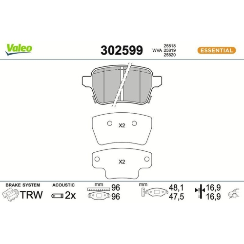 VALEO Bremsbelagsatz, Scheibenbremse ESSENTIAL 302599