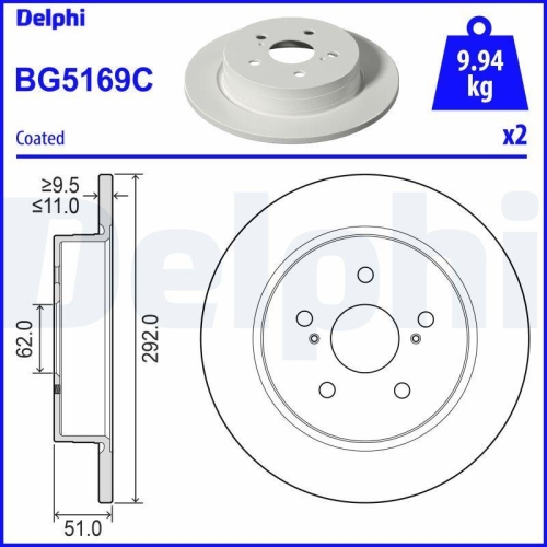 DELPHI Bremsscheibe BG5169C