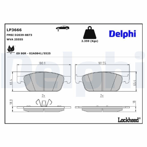 DELPHI Bremsbelagsatz, Scheibenbremse LP3666