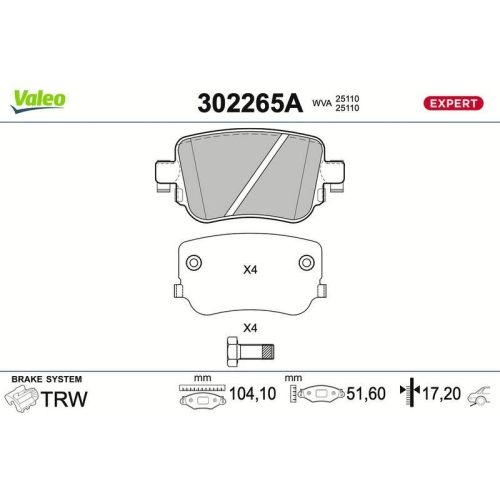 VALEO Bremsbelagsatz, Scheibenbremse EXPERT 302265A