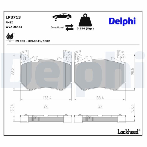 DELPHI Bremsbelagsatz, Scheibenbremse LP3713