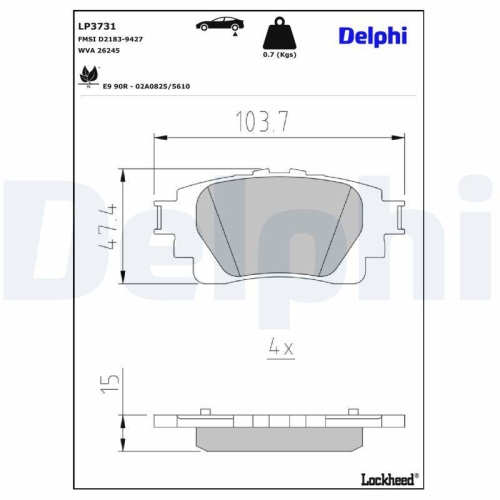 DELPHI Bremsbelagsatz, Scheibenbremse LP3731
