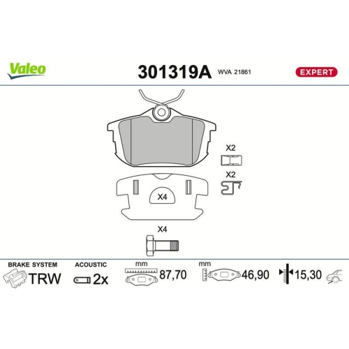 VALEO Bremsbelagsatz, Scheibenbremse EXPERT 301319A