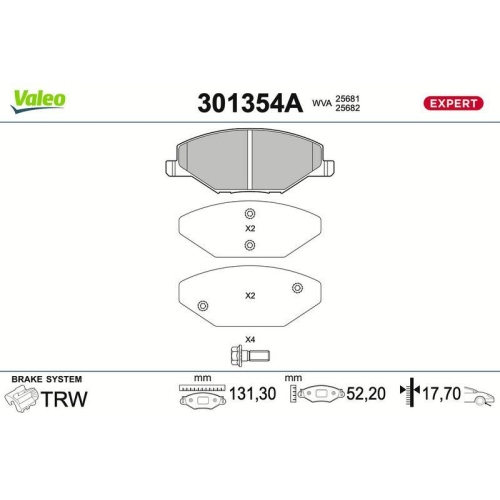 VALEO Bremsbelagsatz, Scheibenbremse EXPERT 301354A