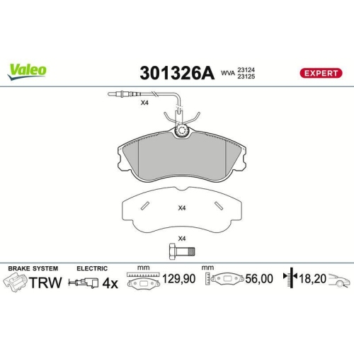 VALEO Bremsbelagsatz, Scheibenbremse EXPERT 301326A