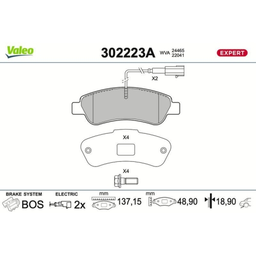 VALEO Bremsbelagsatz, Scheibenbremse EXPERT 302223A