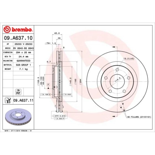 BREMBO Bremsscheibe PRIME LINE - UV Coated 09.A637.11