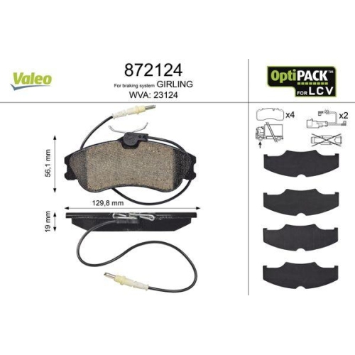 VALEO Bremsbelagsatz, Scheibenbremse OPTIPACK for LCV 872124