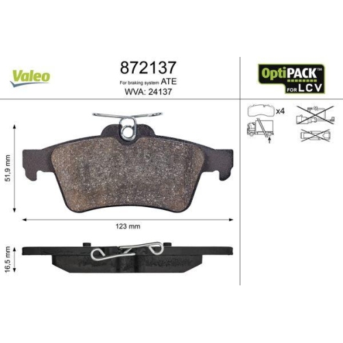 VALEO Bremsbelagsatz, Scheibenbremse OPTIPACK for LCV 872137