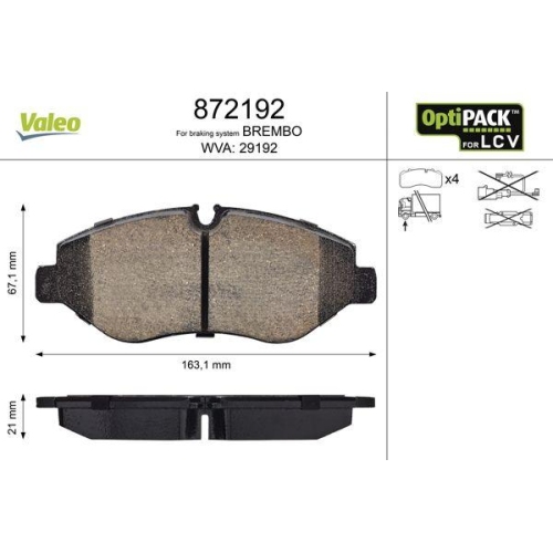 VALEO Bremsbelagsatz, Scheibenbremse OPTIPACK for LCV 872192