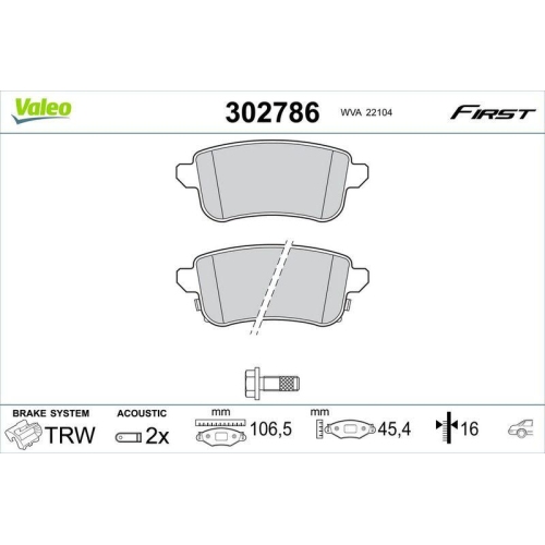 VALEO Bremsbelagsatz, Scheibenbremse FIRST 302786