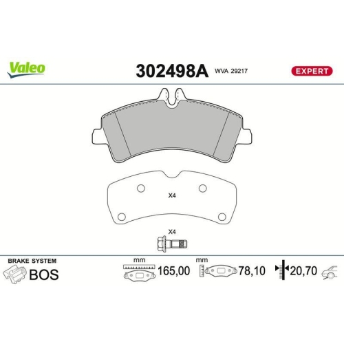 VALEO Bremsbelagsatz, Scheibenbremse EXPERT 302498A