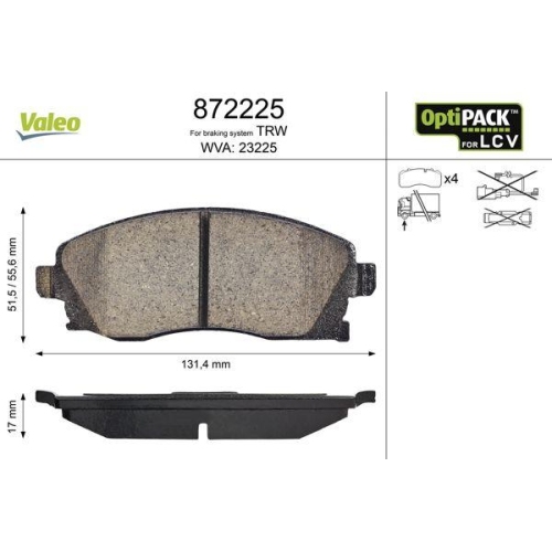 VALEO Bremsbelagsatz, Scheibenbremse OPTIPACK for LCV 872225