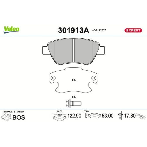VALEO Bremsbelagsatz, Scheibenbremse EXPERT 301913A