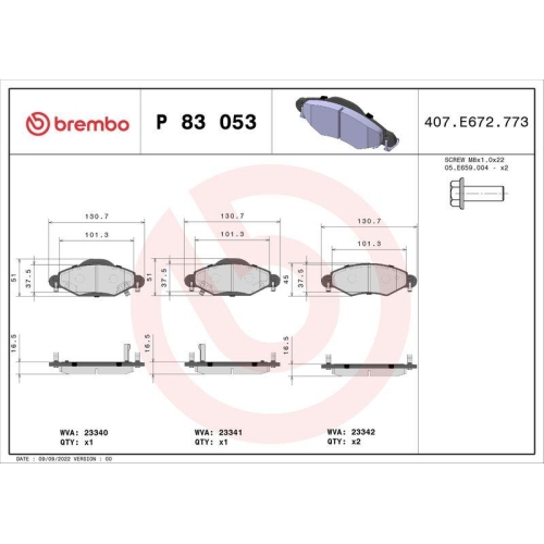 BREMBO Bremsbelagsatz, Scheibenbremse PRIME LINE P 83 053