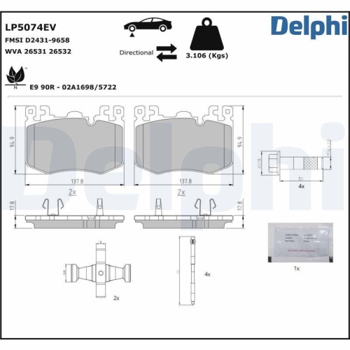 DELPHI Bremsbelagsatz, Scheibenbremse LP5074EV
