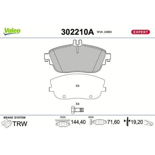VALEO Bremsbelagsatz, Scheibenbremse EXPERT 302210A