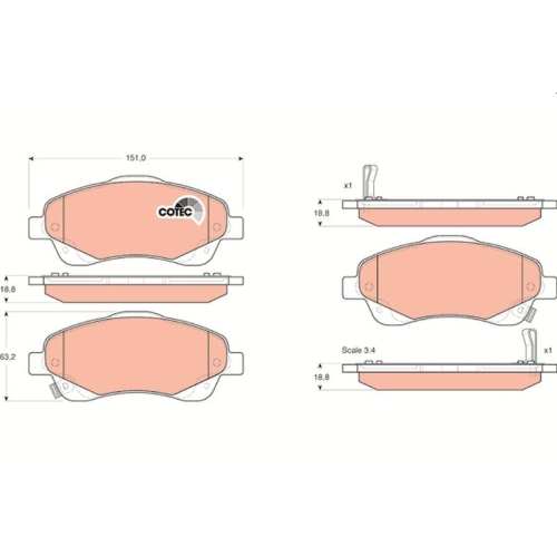 TRW Bremsbelagsatz, Scheibenbremse COTEC GDB3336