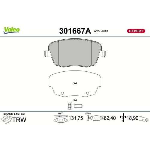 VALEO Bremsbelagsatz, Scheibenbremse EXPERT 301667A