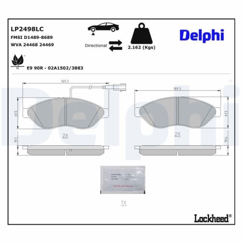 DELPHI Bremsbelagsatz, Scheibenbremse LP2498LC