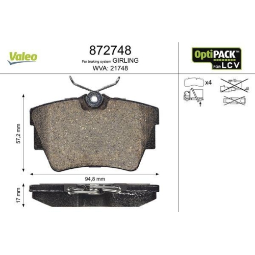 VALEO Bremsbelagsatz, Scheibenbremse OPTIPACK for LCV 872748