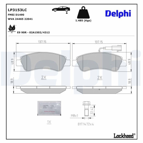 DELPHI Bremsbelagsatz, Scheibenbremse LP3153LC