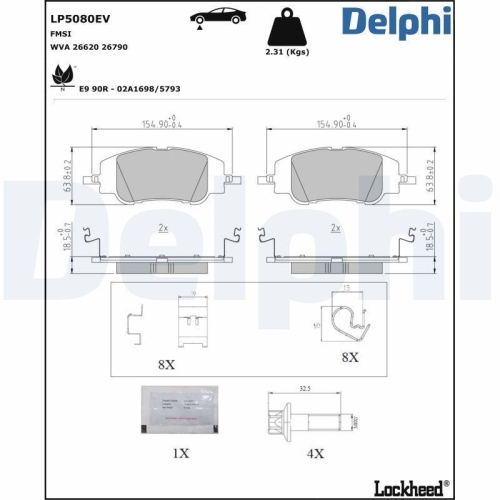 DELPHI Bremsbelagsatz, Scheibenbremse LP5080EV