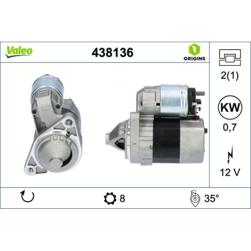 VALEO Starter VALEO ORIGINS - NEW O.E. TECHNOLOGIE 438136