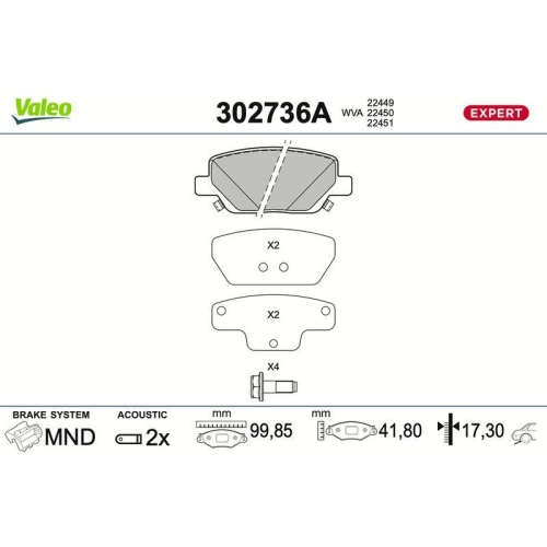 VALEO Bremsbelagsatz, Scheibenbremse EXPERT 302736A