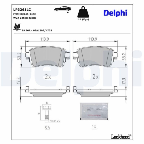 DELPHI Bremsbelagsatz, Scheibenbremse LP3261LC