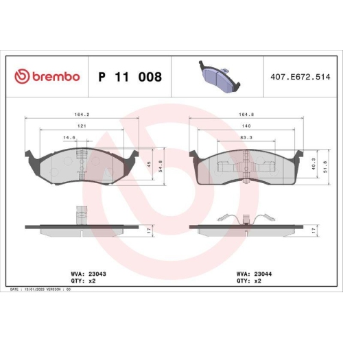 BREMBO Bremsbelagsatz, Scheibenbremse PRIME LINE P 11 008