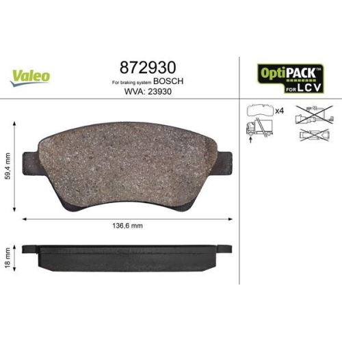 VALEO Bremsbelagsatz, Scheibenbremse OPTIPACK for LCV 872930