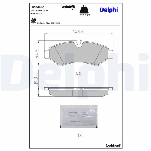 DELPHI Bremsbelagsatz, Scheibenbremse LP3549LC