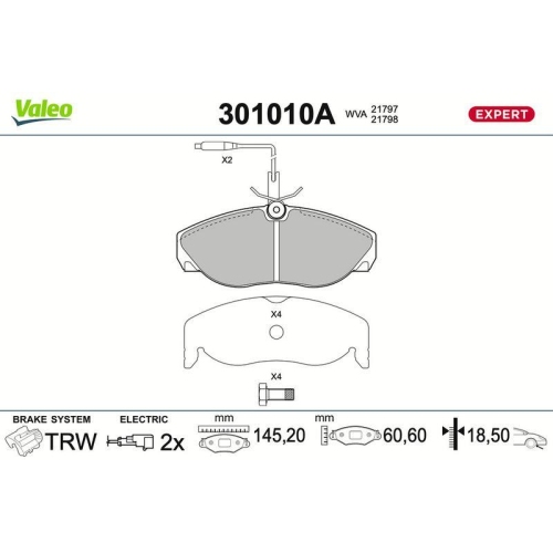 VALEO Bremsbelagsatz, Scheibenbremse EXPERT 301010A