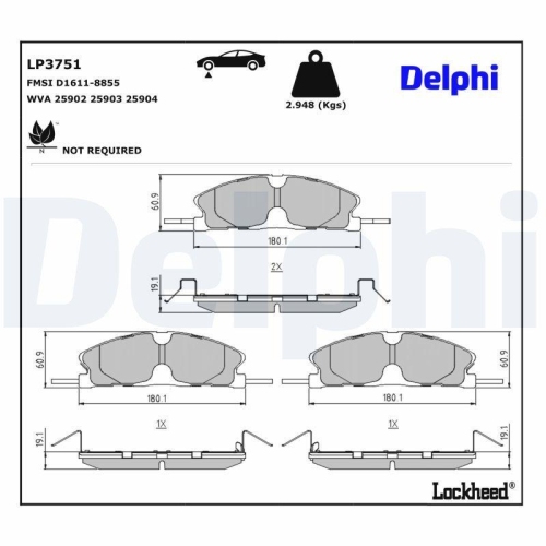 DELPHI Bremsbelagsatz, Scheibenbremse LP3751