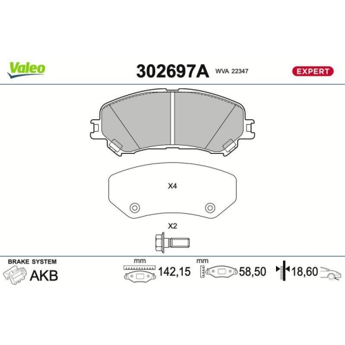 VALEO Bremsbelagsatz, Scheibenbremse EXPERT 302697A