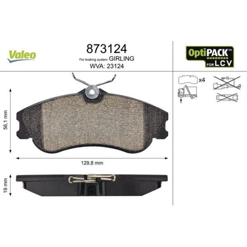 VALEO Bremsbelagsatz, Scheibenbremse OPTIPACK for LCV 873124