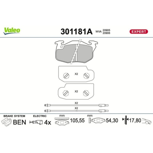 VALEO Bremsbelagsatz, Scheibenbremse EXPERT 301181A