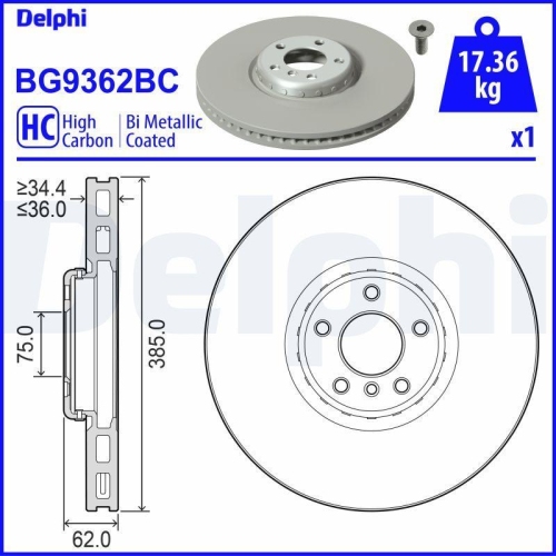 DELPHI Bremsscheibe BG9362BC