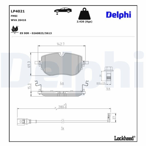 DELPHI Bremsbelagsatz, Scheibenbremse LP4021