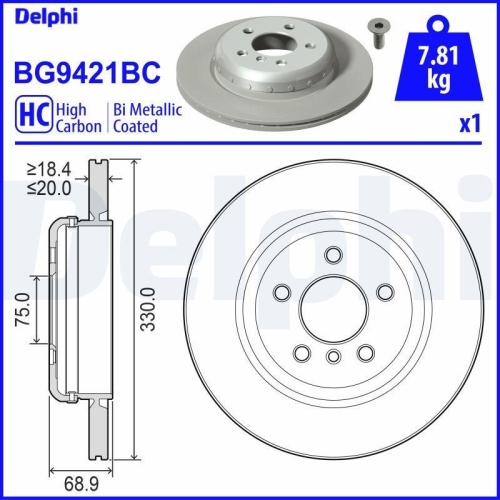 DELPHI Bremsscheibe BG9421BC